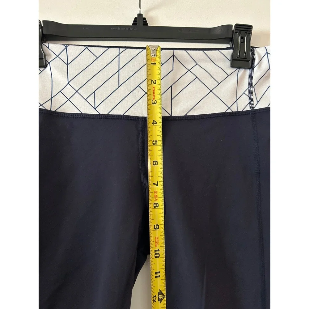 Athleta Navy Blue Geometric Striped Cropped Leggings Yoga Pants Medium RN 54023